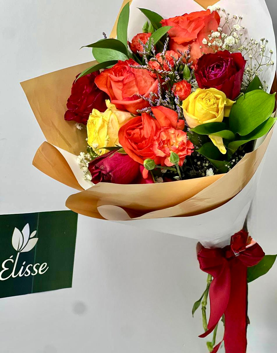 Mixed Roses in White and Gold Wrapping