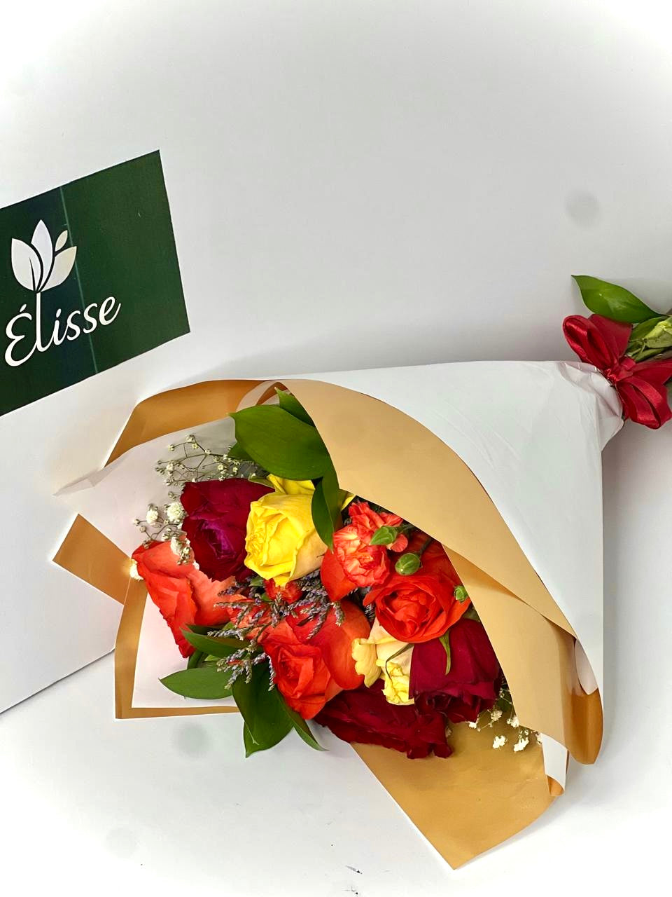 Mixed Roses in White and Gold Wrapping