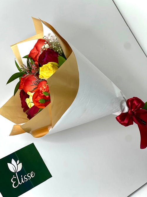 Mixed Roses in White and Gold Wrapping