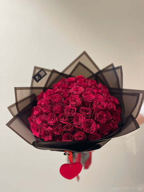 Grand Red Roses in Black Wrapping